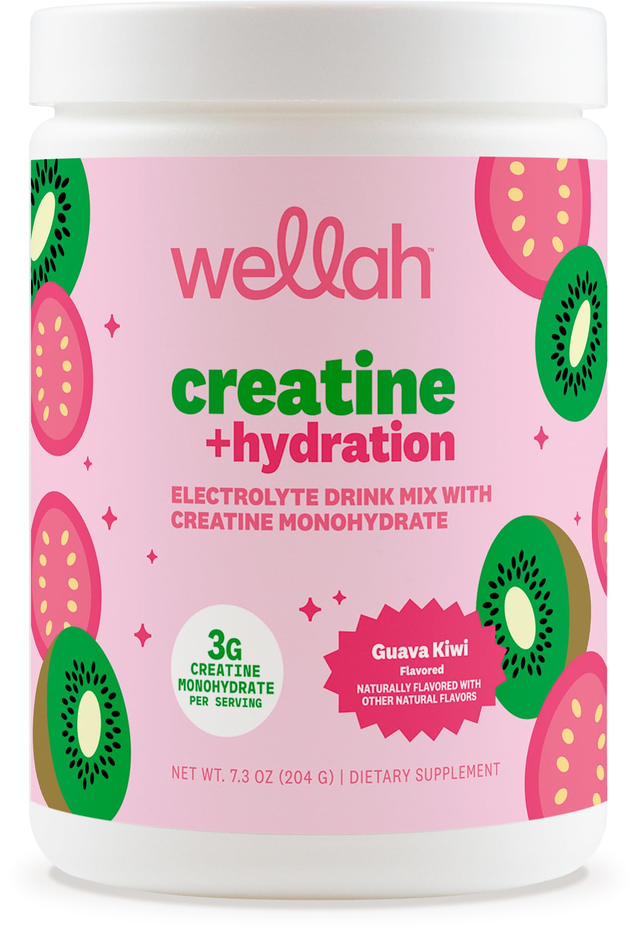 Wellah creatina con electrolitos sabor guayaba-kiwi en botella para hidratación