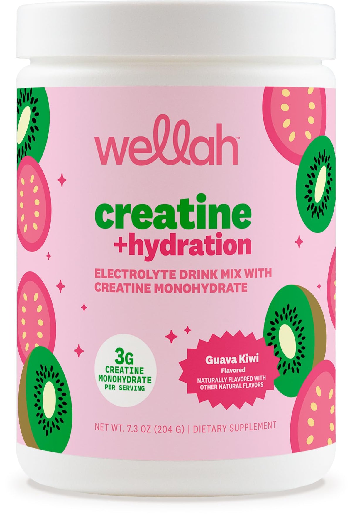 Wellah creatina con electrolitos sabor guayaba-kiwi en botella para hidratación
