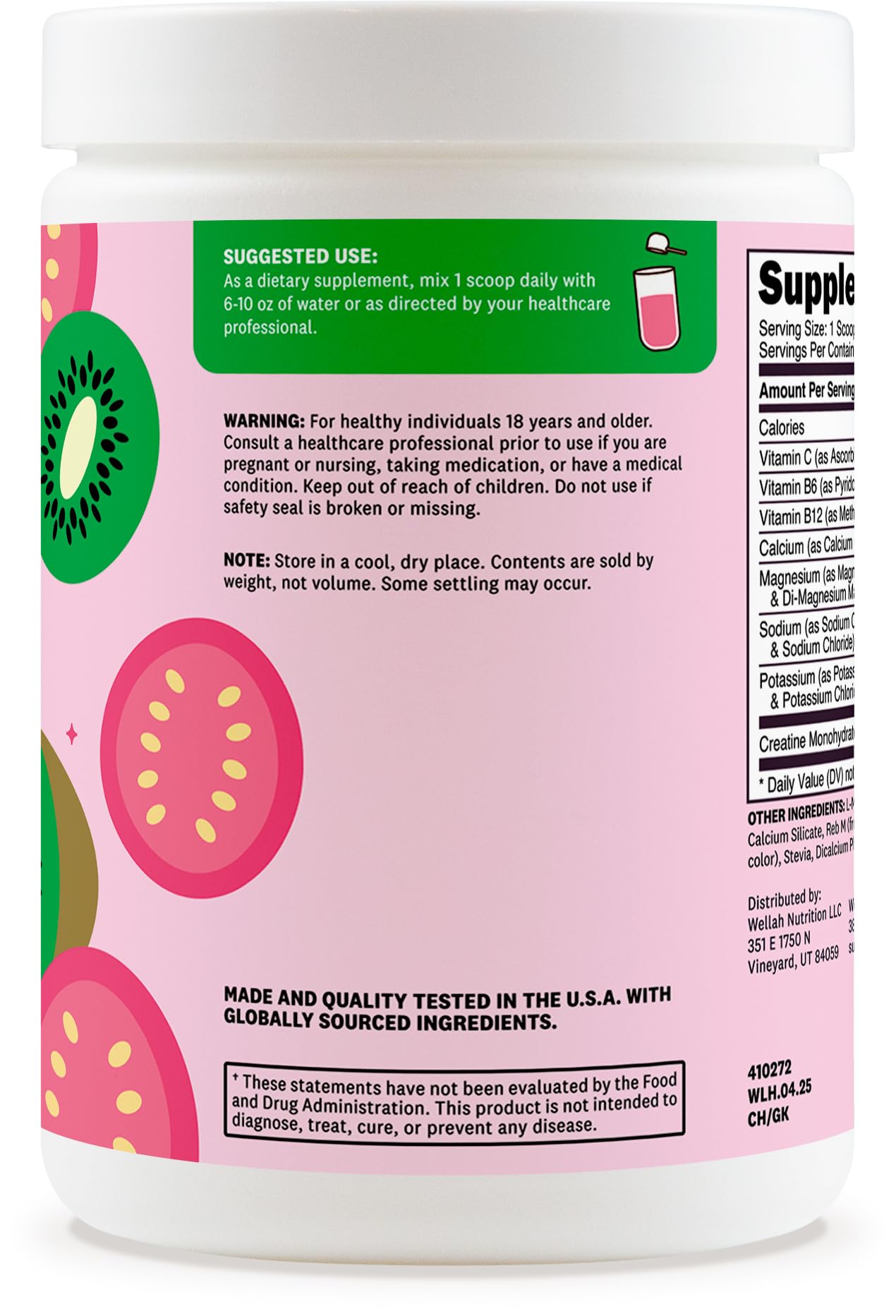 Wellah creatina con electrolitos sabor guayaba-kiwi en shaker para entrenamiento