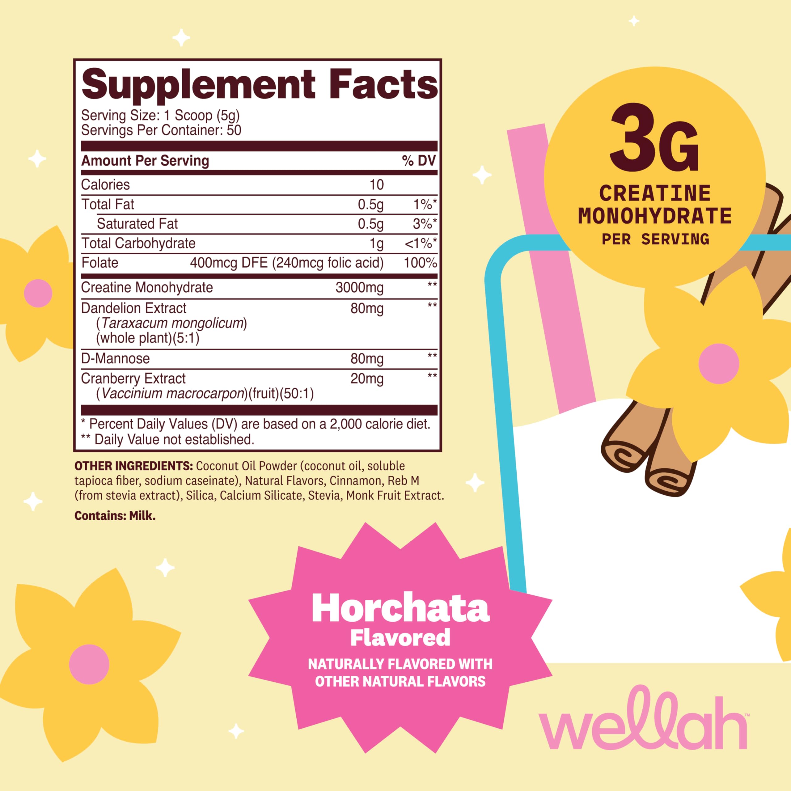 Wellah Creatine para Mujeres, cucharon para batido, sabor horchata agradable