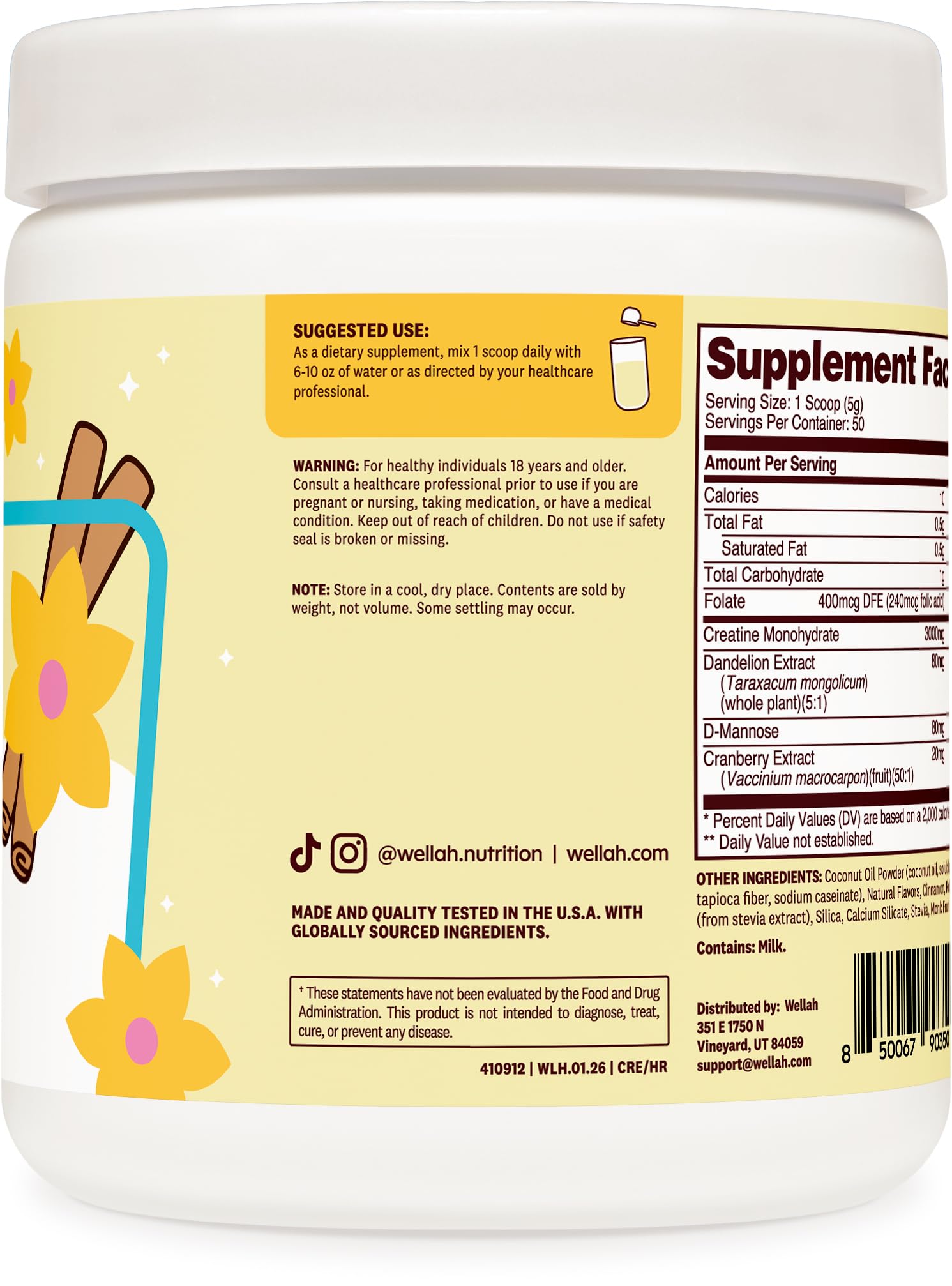 Wellah Creatine para Mujeres, tarro práctico para porciones diarias