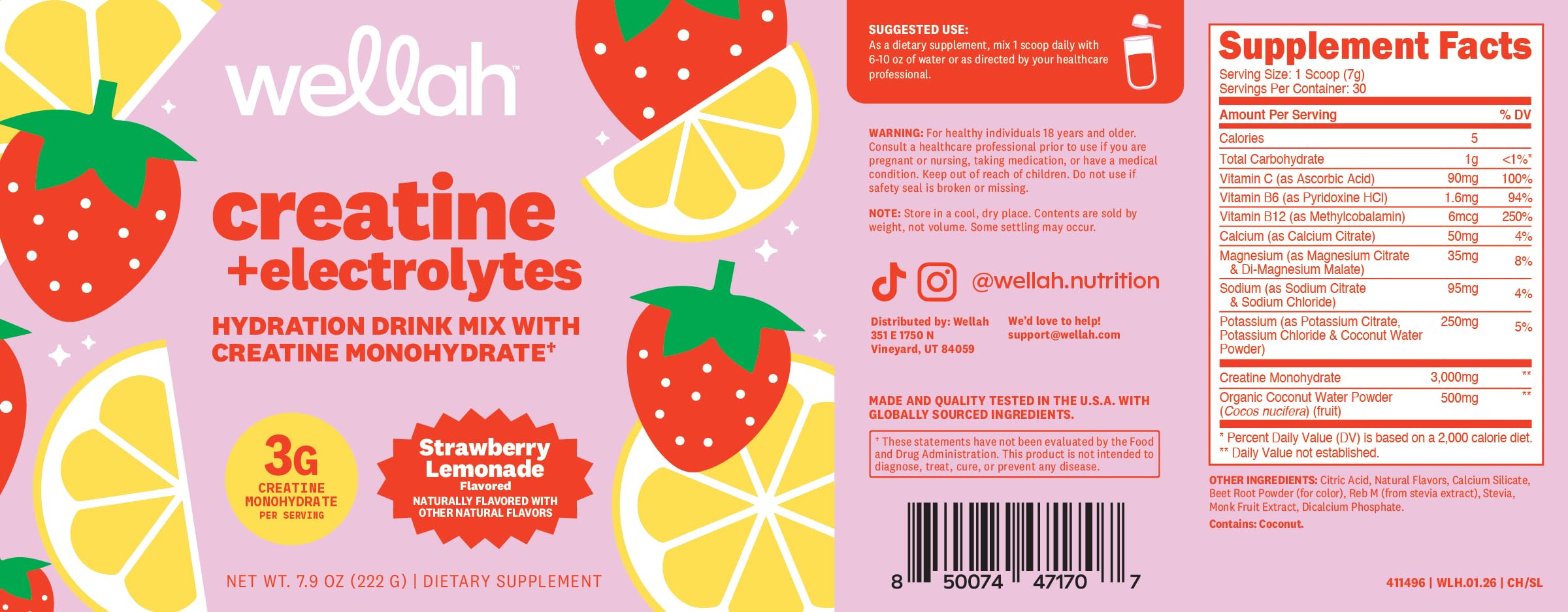 Wellah Creatine + Electrolytes: polvo suave para disolución rápida.