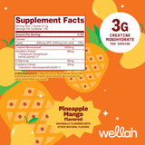 Wellah Creatine monohidratada, botella Piña Mango, aporta 3 g por porción para sesiones intensas.