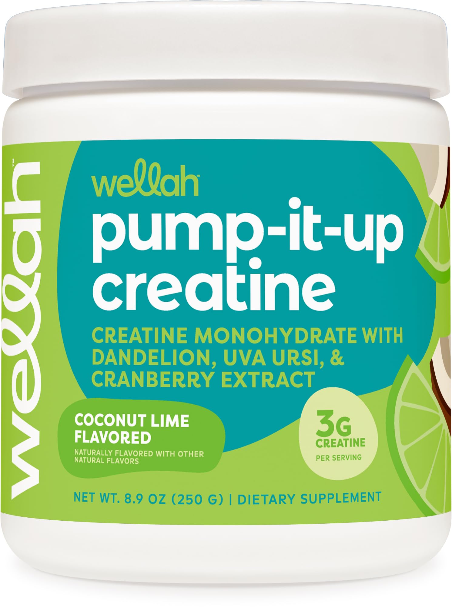 Wellah Creatine para Mujer, bote de 50 porciones, sabor coco-lima