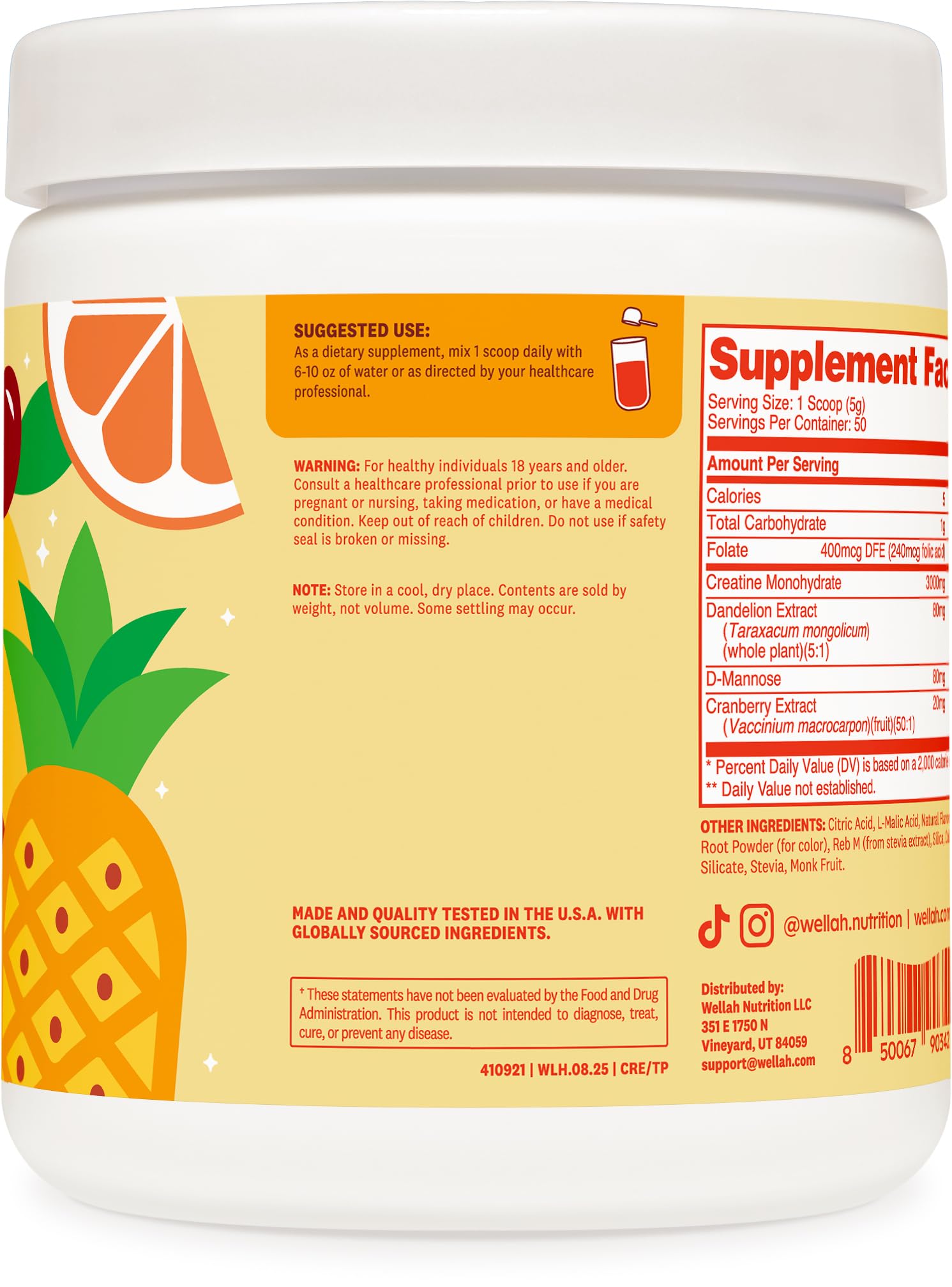Wellah Creatine con sello NSF y GMP, garantía de calidad para entrenamientos seguros