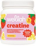 Wellah Creatine para Mujeres, cucharada de creatina, sabor fresa-limón para uso diario.