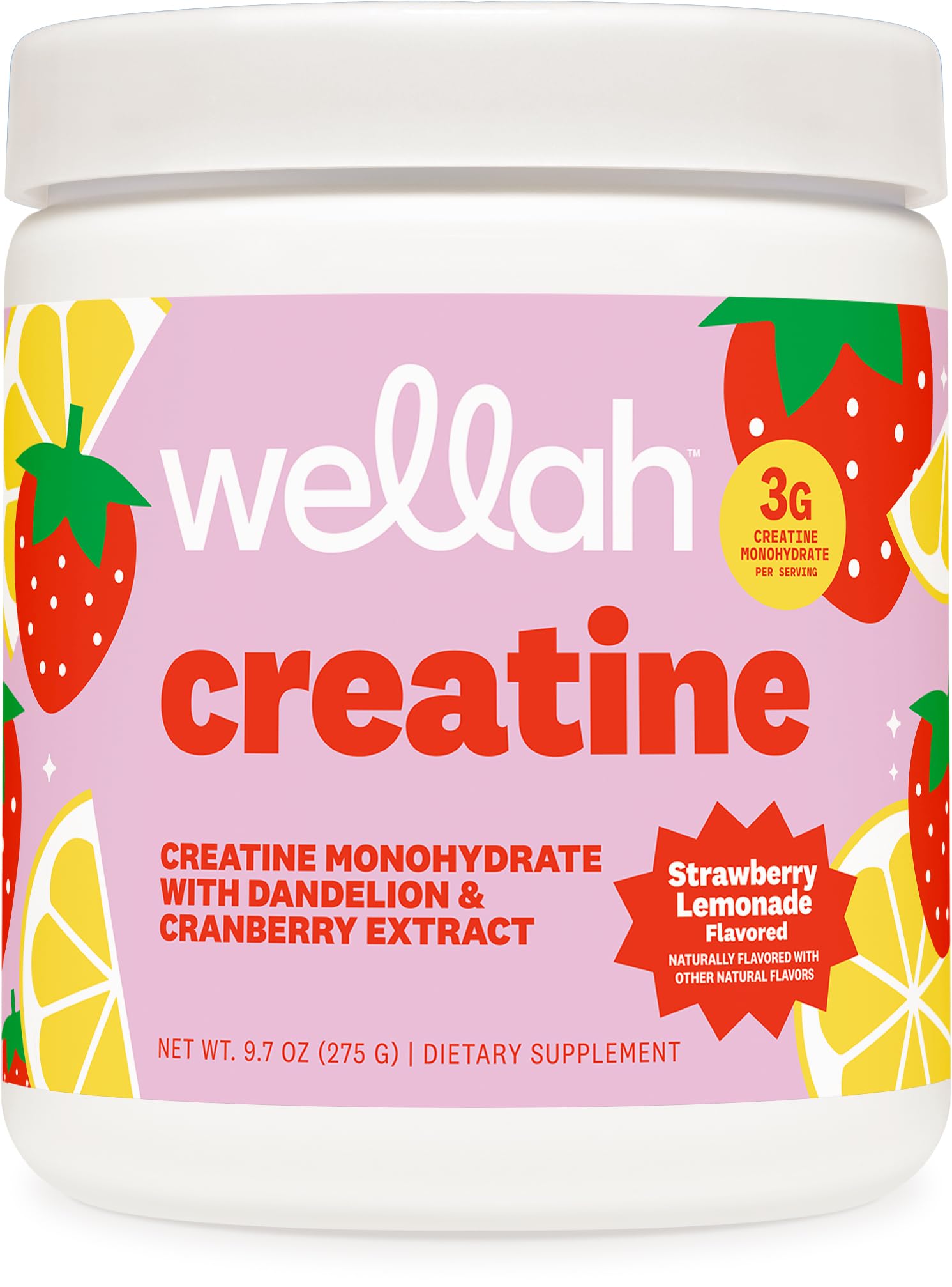 Wellah Creatine para Mujeres, frente de botella, posible apoyo a la resistencia