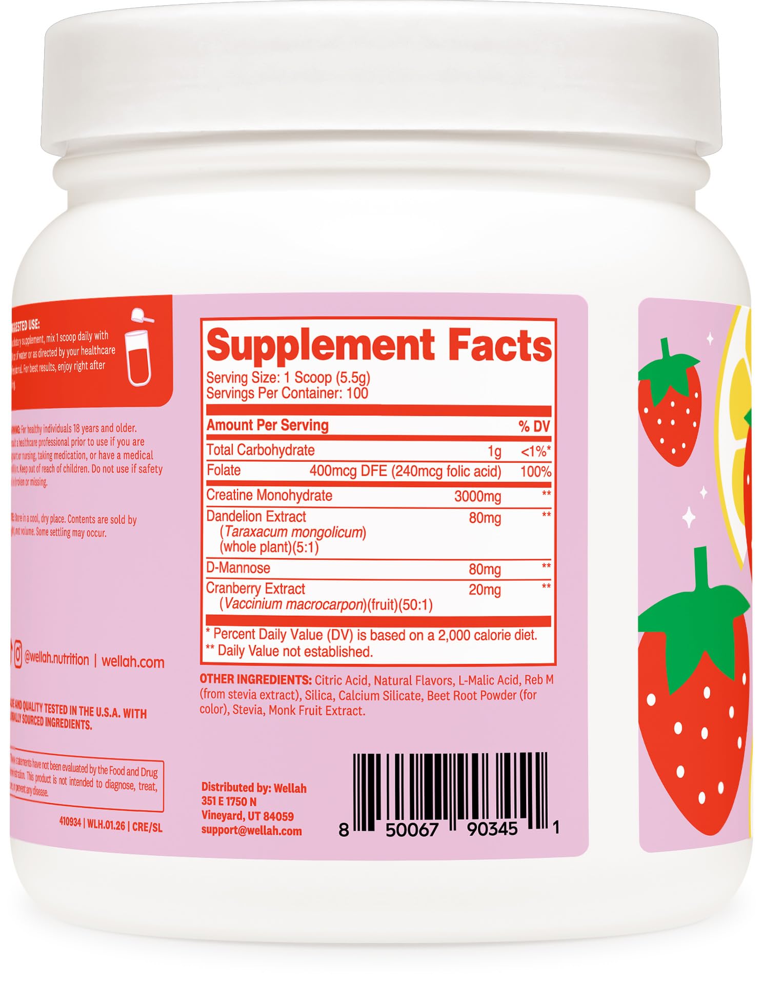 Wellah Creatine para Mujeres, mezcla en vaso, fácil de disolver en bebidas.