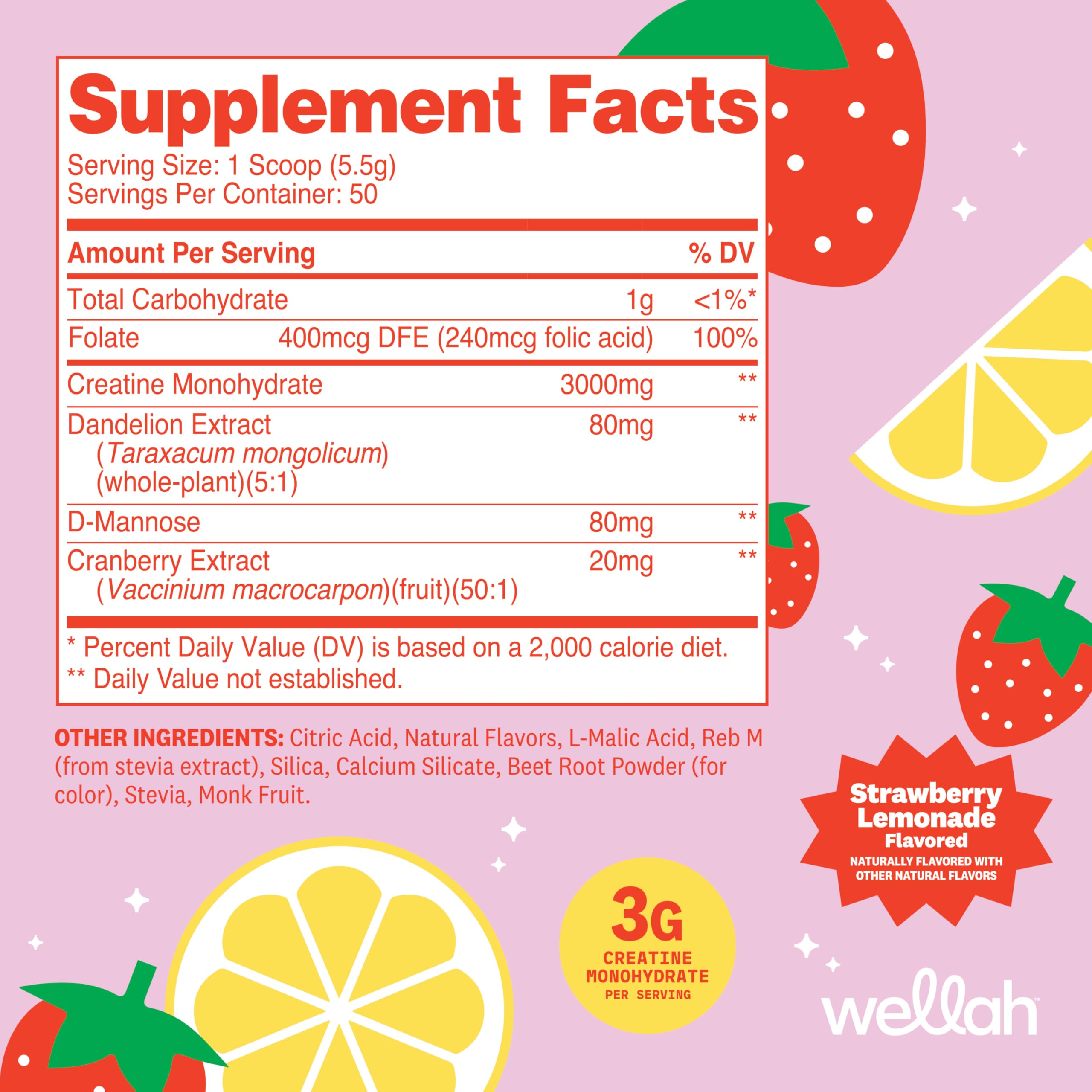 Wellah Creatine para Mujeres, sabor fresa-limón, experiencia refrescante durante entrenamiento