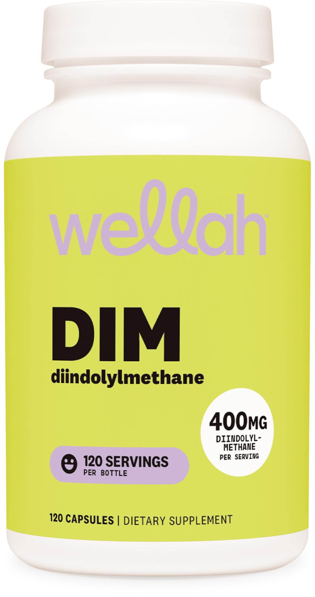 Wellah DIM Suplemento 400mg – frente de la botella, listo para iniciar tu día