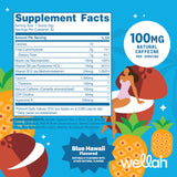 Wellah Energy Powder Blue Hawaii, cucharita de medida para porciones precisas.