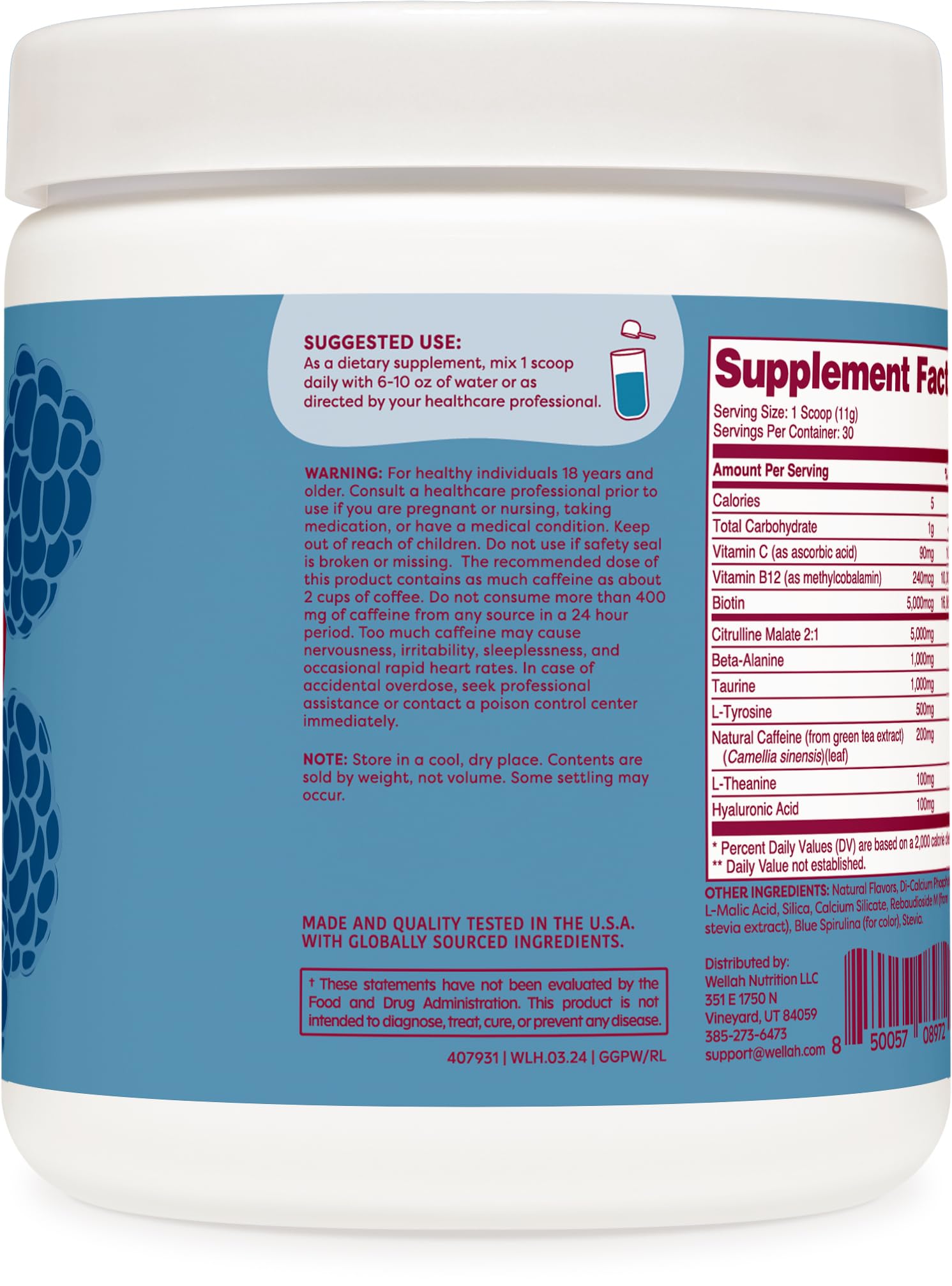 Wellah Get-Going, cafeína natural 200 mg por porción para entrenar