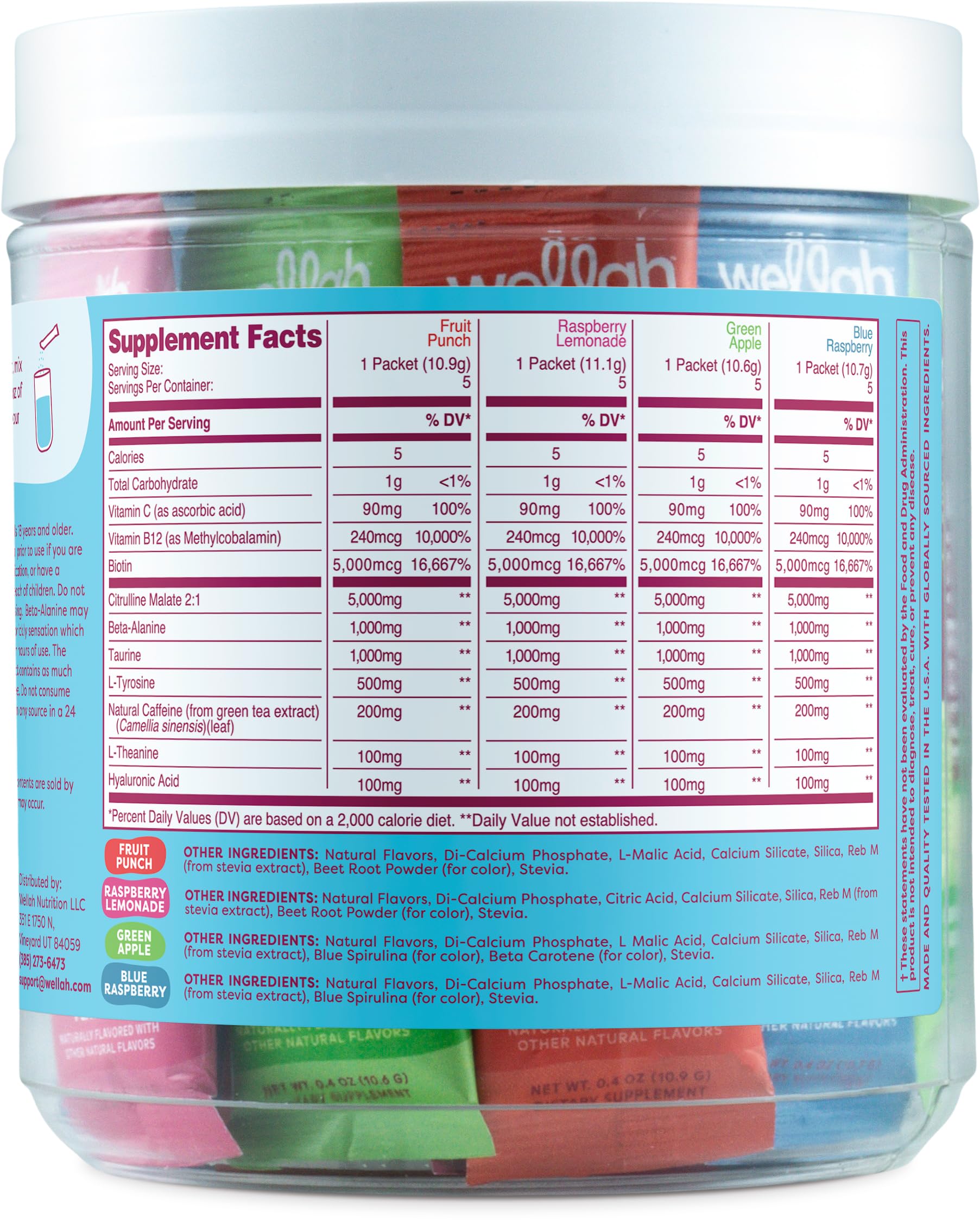 Etiqueta nutricional Wellah Get Going: claridad sobre ingredientes.