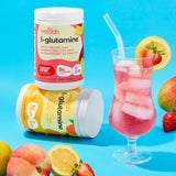 Wellah L-Glutamina Melocotón Mango embalaje; diseño compacto para guardar.