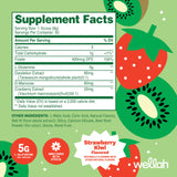 Wellah L-glutamina con sabor Fresa-Kiwi y cucharilla medidora para mezclar.
