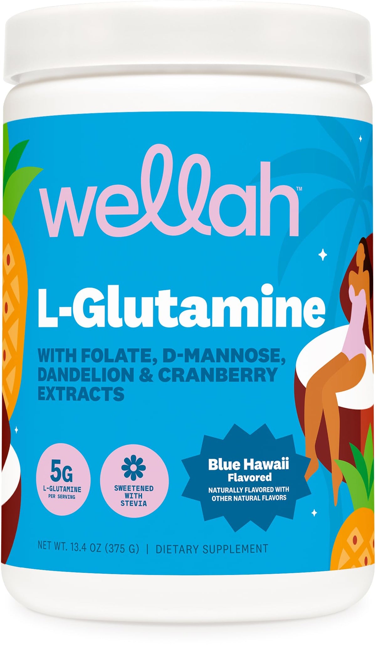 Wellah L-Glutamine Blue Hawaii en botella, lista para tu rutina diaria.