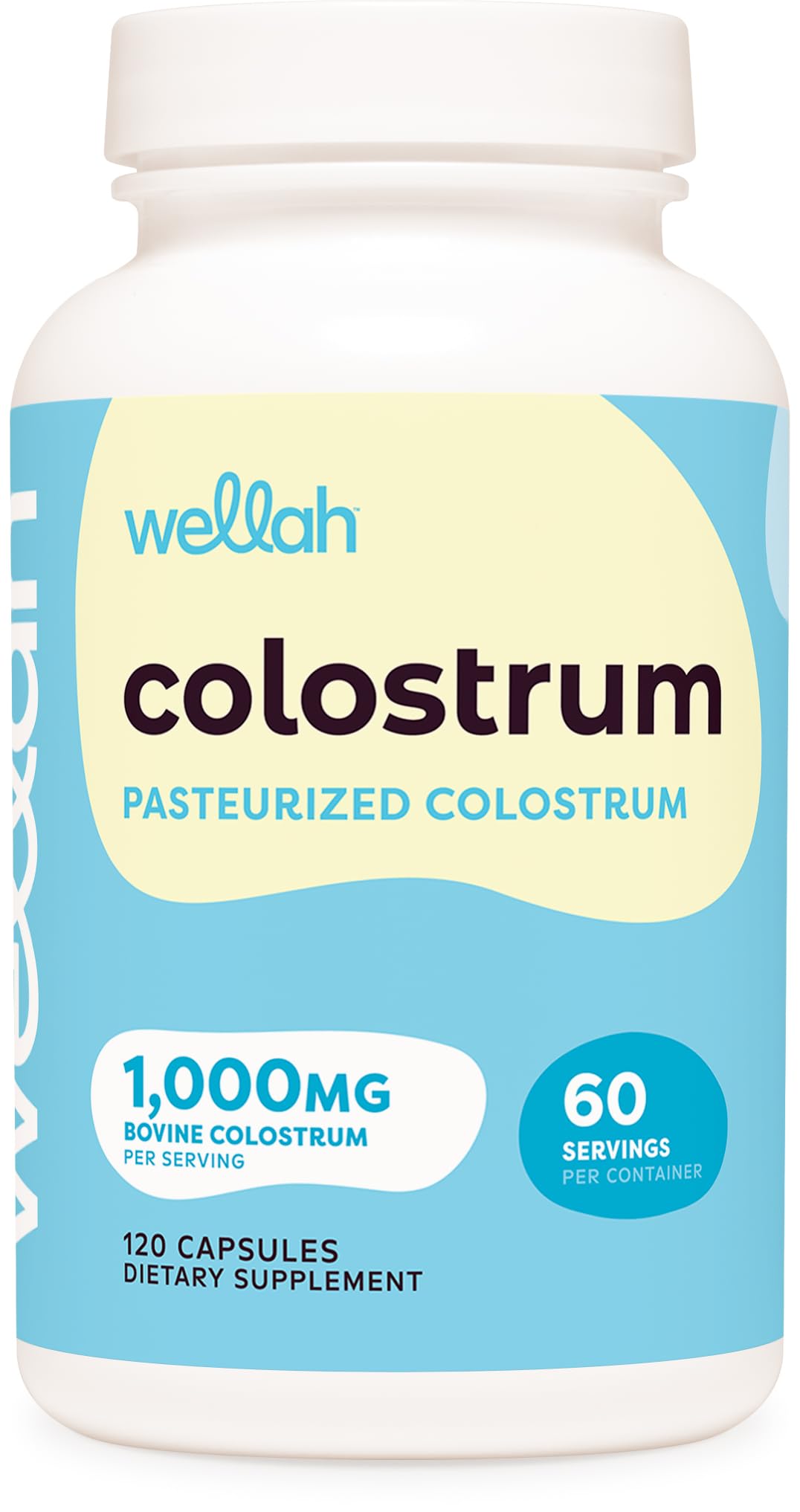 Wellah pasteurizado colostro: cápsulas en botella listas para uso diario.