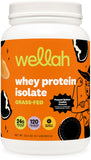 Wellah proteina whey aislada de pasto en botella con galleta mantequilla cacahuete, snack proteico.