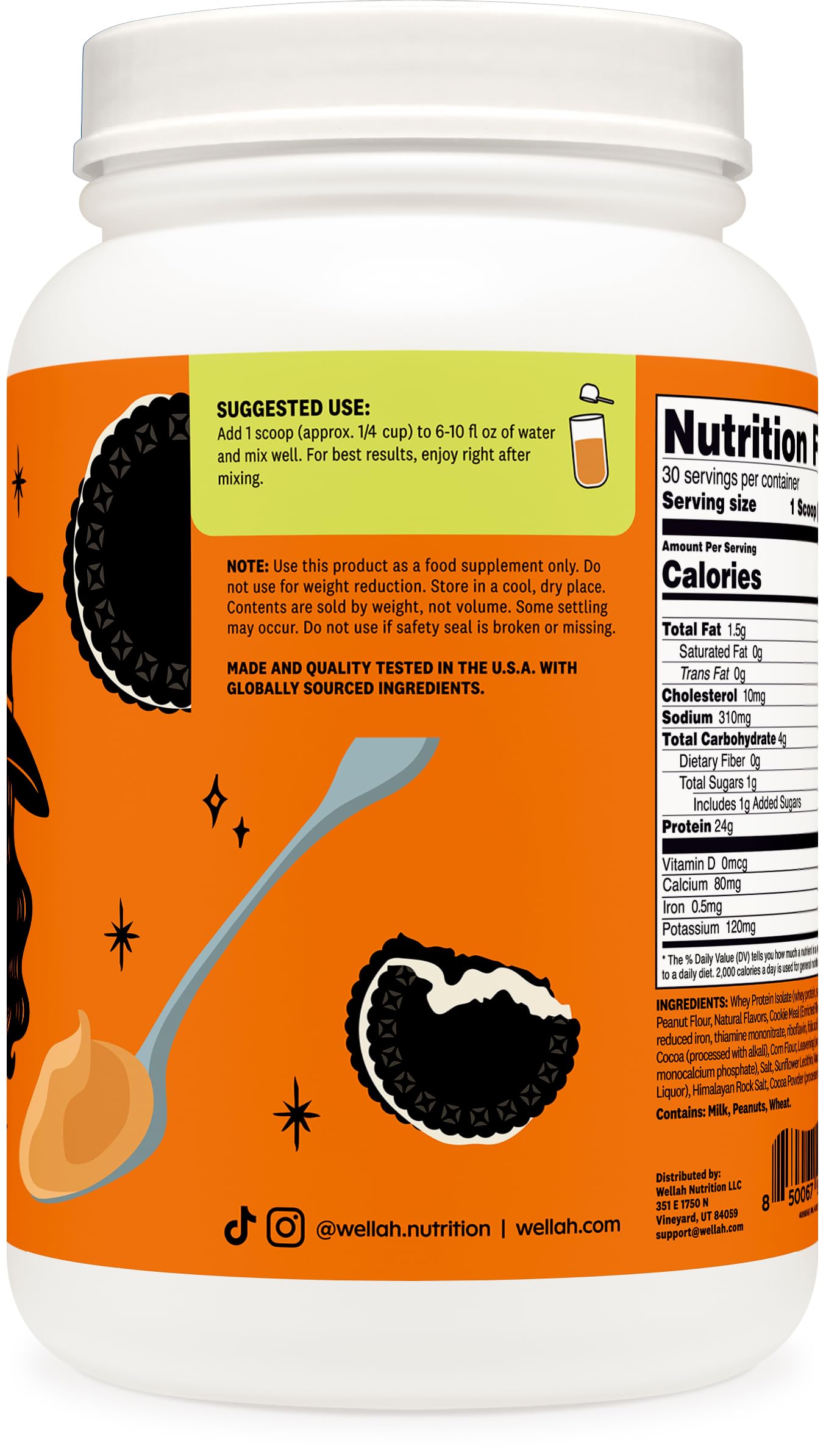 Wellah proteina whey aislada, etiqueta nutricional clara para planificar ingesta diaria.