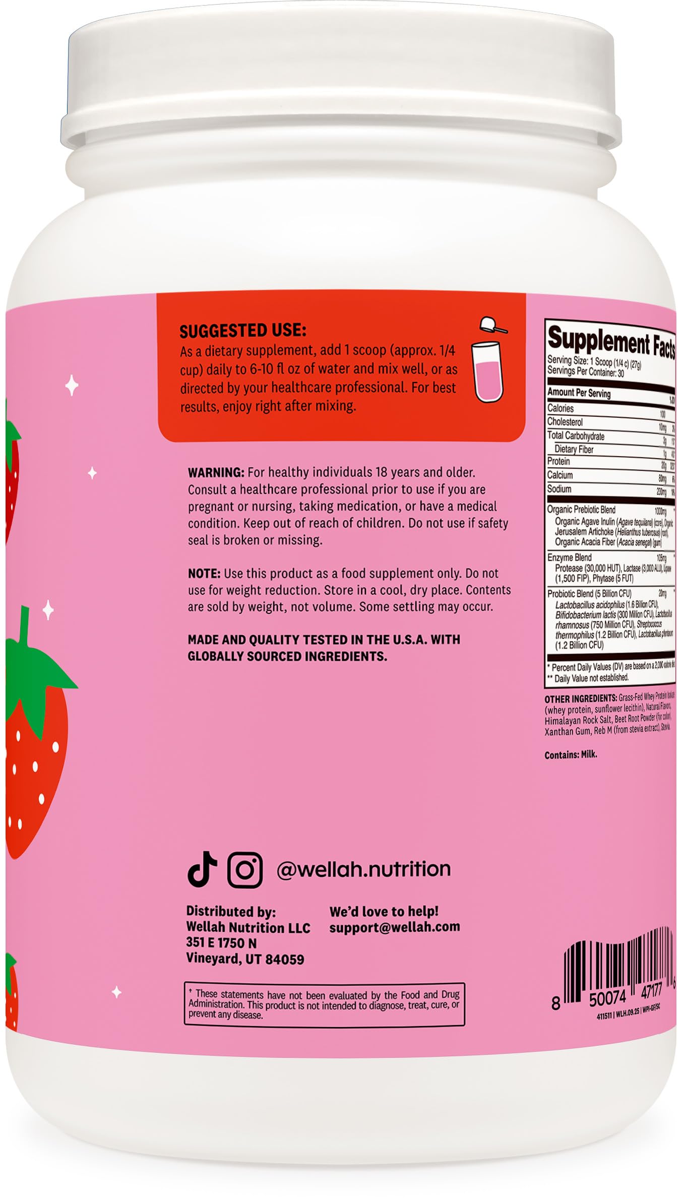 Wellah batido cremoso con proteína de pasto para recuperación suave.