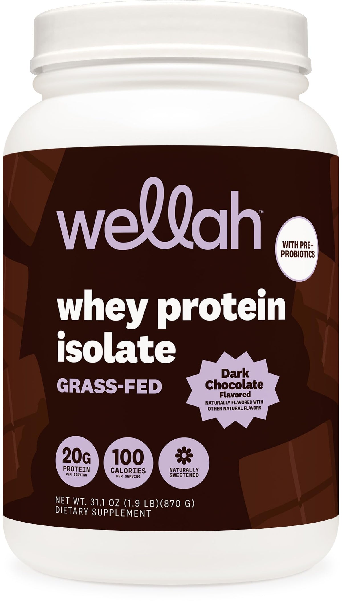 Wellah Whey Isolate Chocolate Oscuro – botella para consumo diario