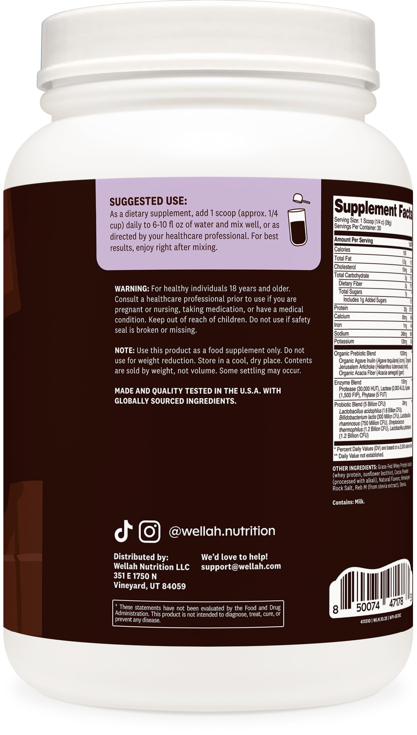 Wellah Whey Isolate Chocolate Oscuro – smoothie cremoso y nutritivo