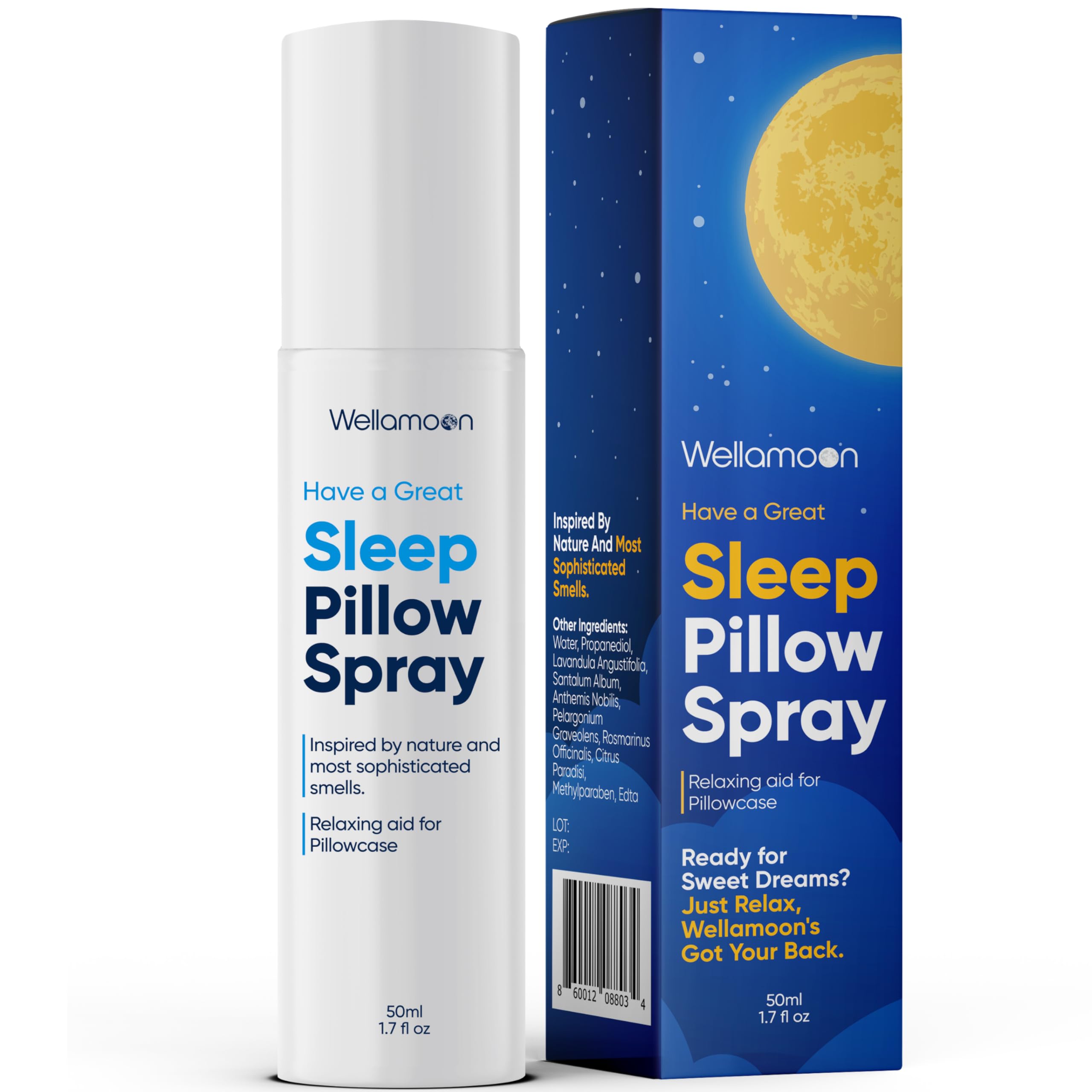 Wellamoon spray lavanda sobre almohada para relajación nocturna
