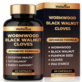 Wellanova cápsulas de artemisa, nogal negro y clavo para apoyo digestivo diario.
