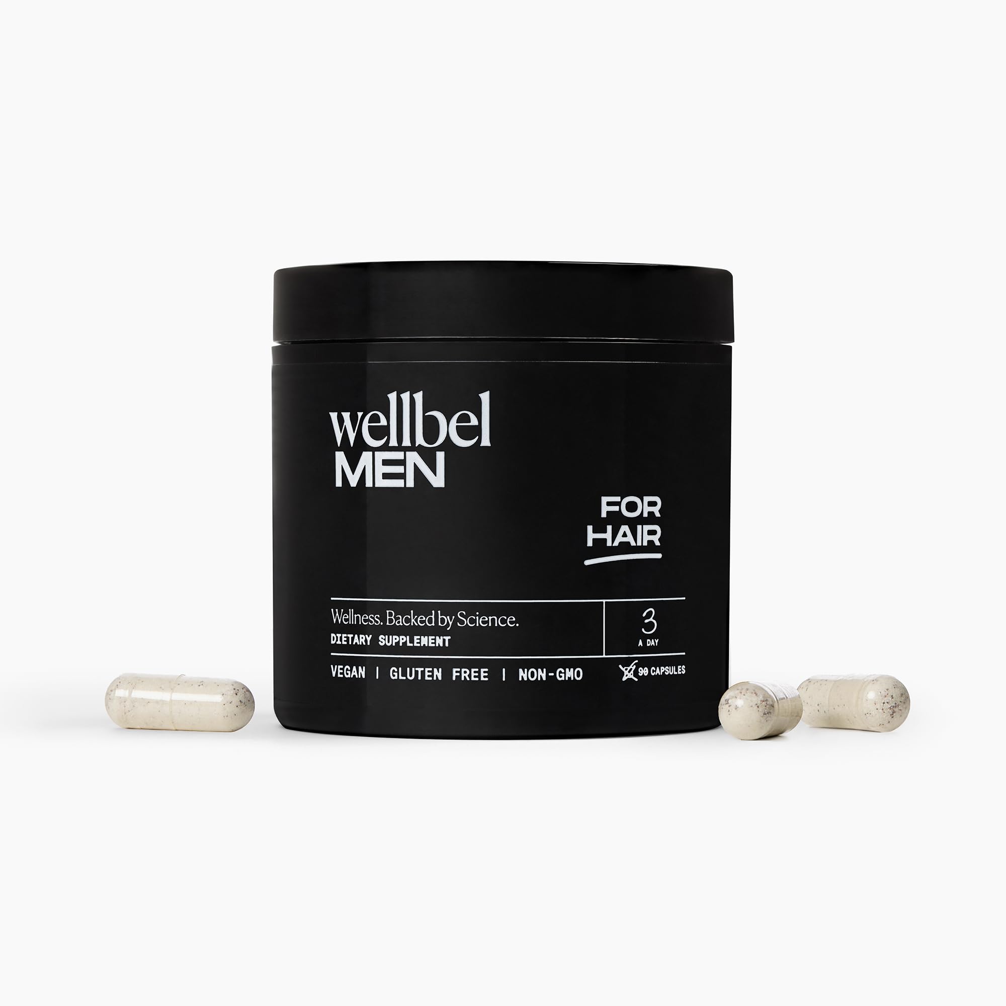WELLBEL Men: botella de cápsulas para uso diario y cuidado capilar.