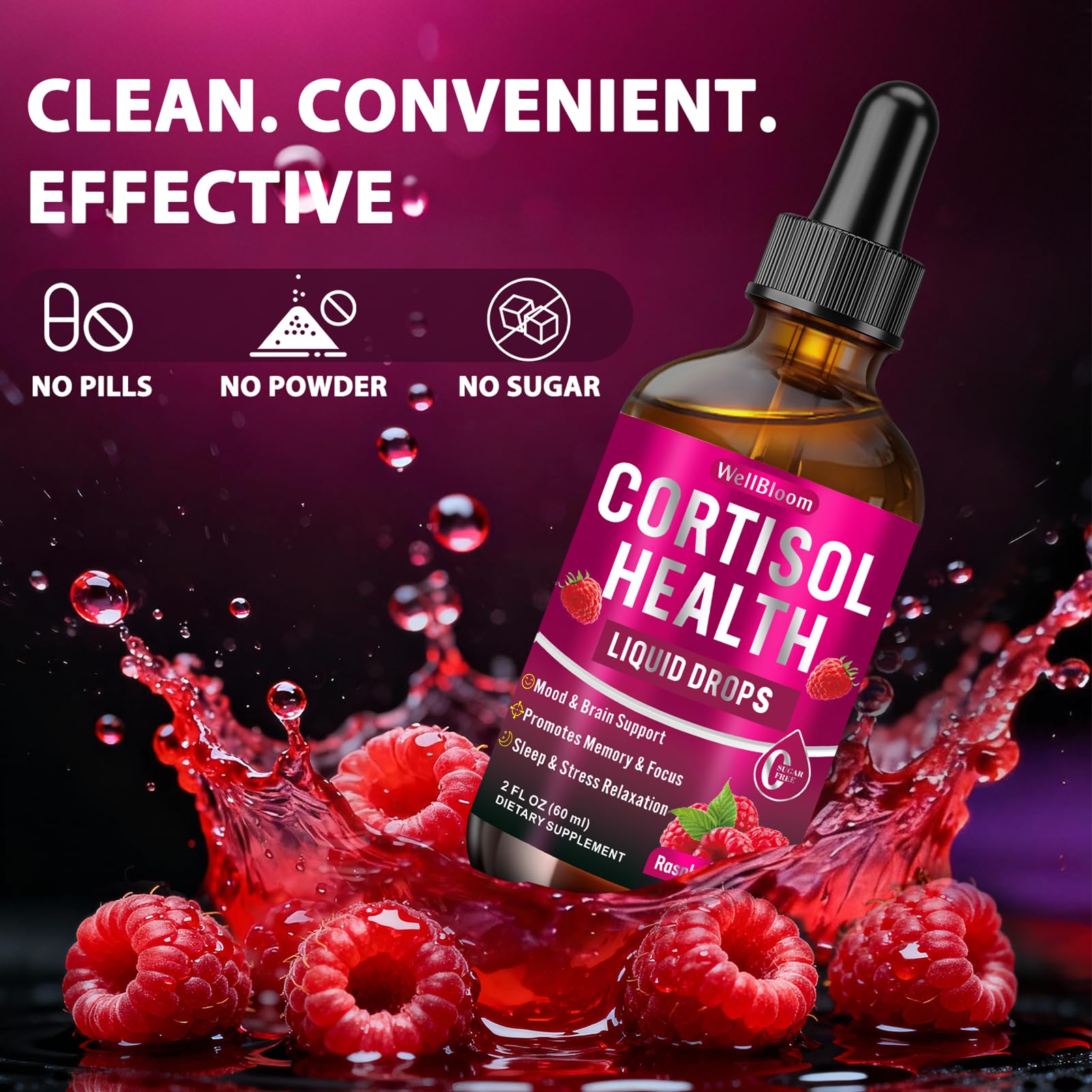Etiqueta clara de WellBloom Cortisol Reducer con diseño limpio