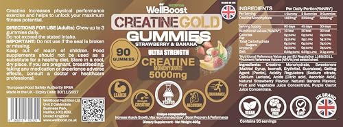 Etiqueta de WellBoost Creatine Gold, opción vegana sin azúcar para tu rutina