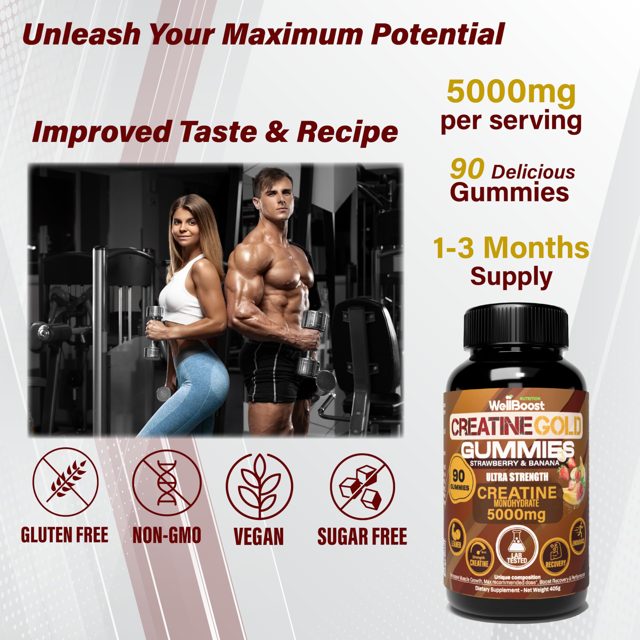 Persona sosteniendo gomitas WellBoost Creatine Gold para tomar entre series