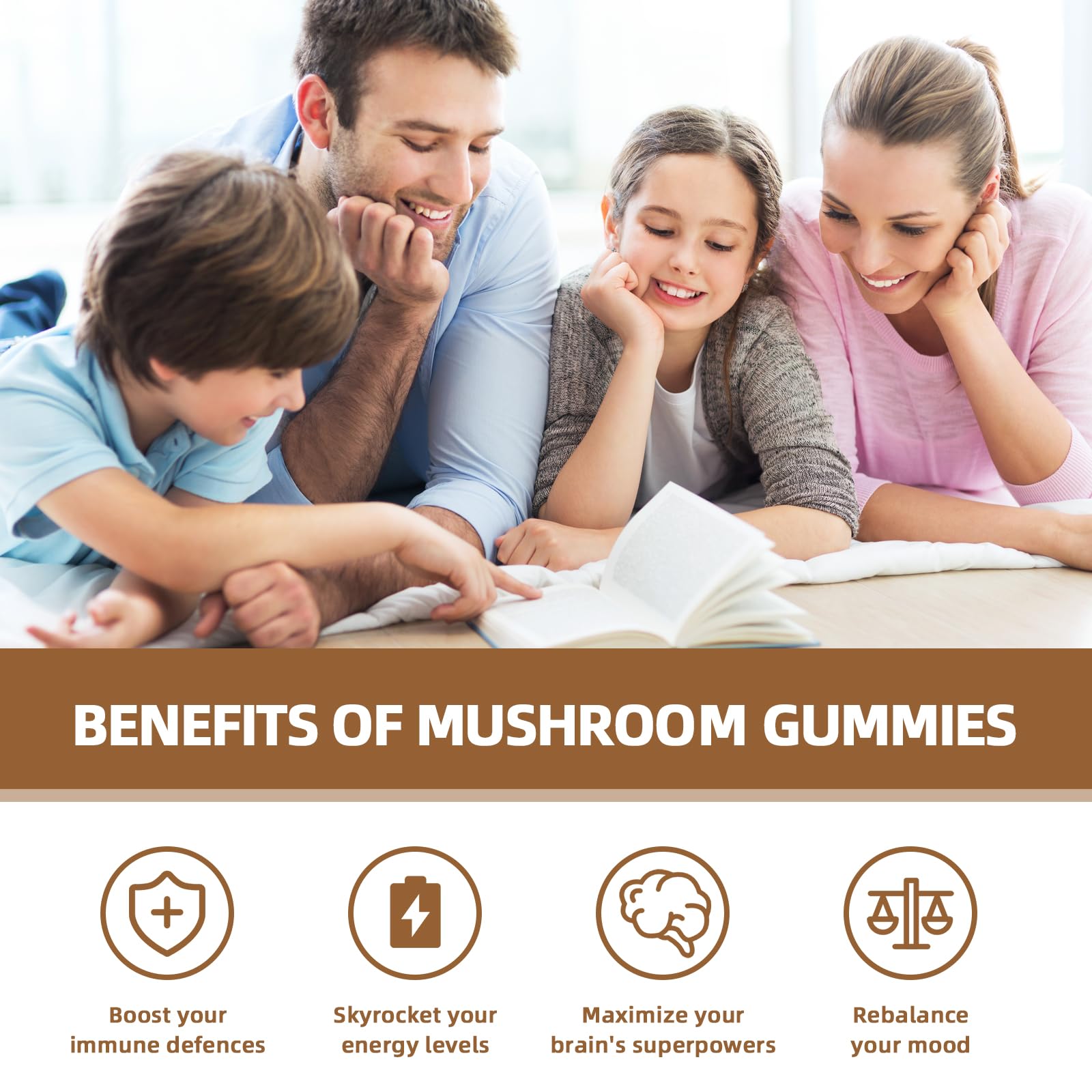 Wellcatcher melena de león gomitas hongos, apoyo al enfoque en estudio o trabajo.