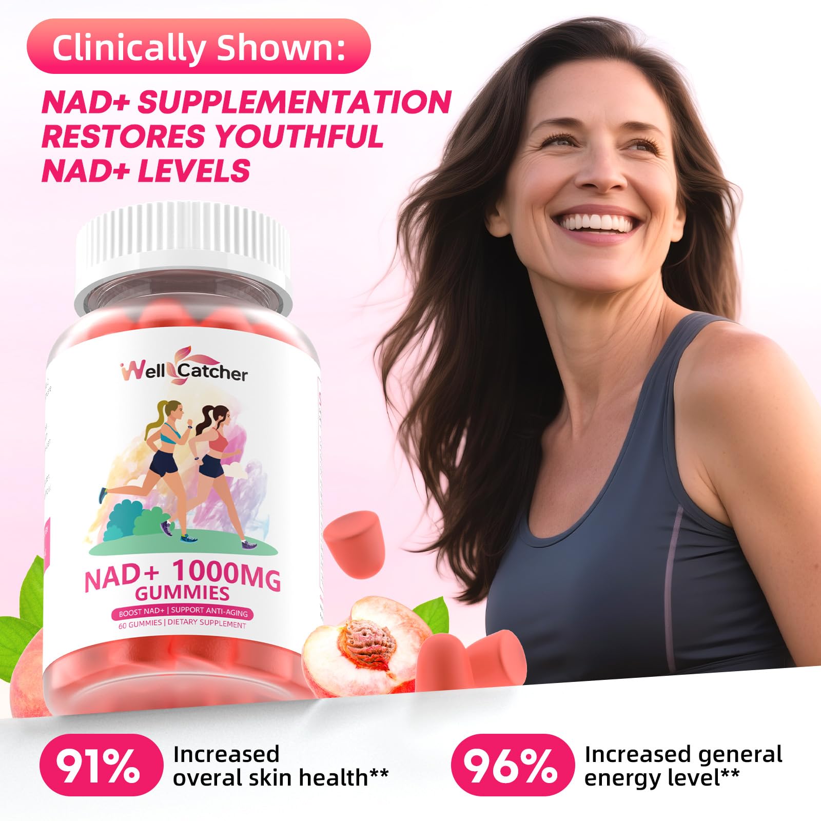 Wellcatcher NAD+ gominolas, nicotinamida ribósido para energía.