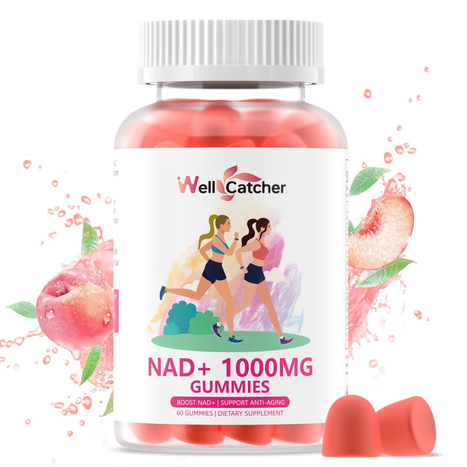 Wellcatcher NAD+ gominolas sabor durazno, cuidado personal diario.