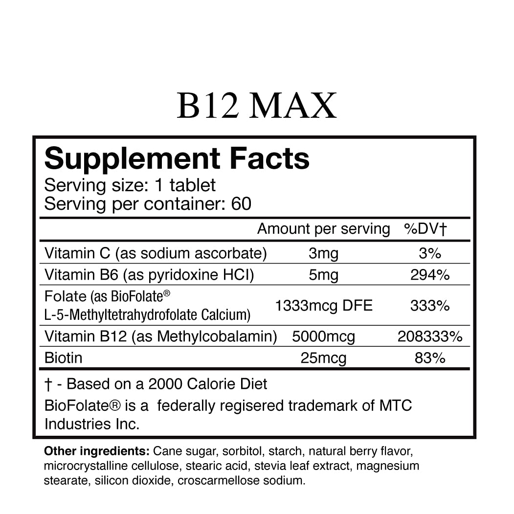 Etiqueta de ingredientes de alta calidad en Wellgenix B12 Max