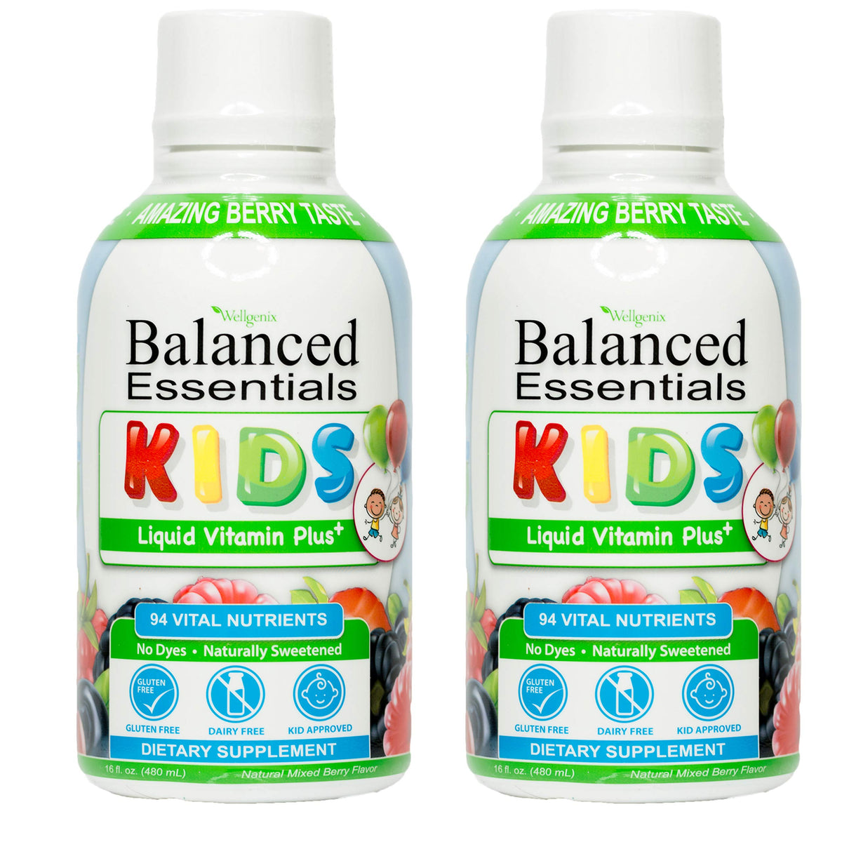 Wellgenix Balance Essentials para niños, pack de dos botellas, conveniencia diaria.