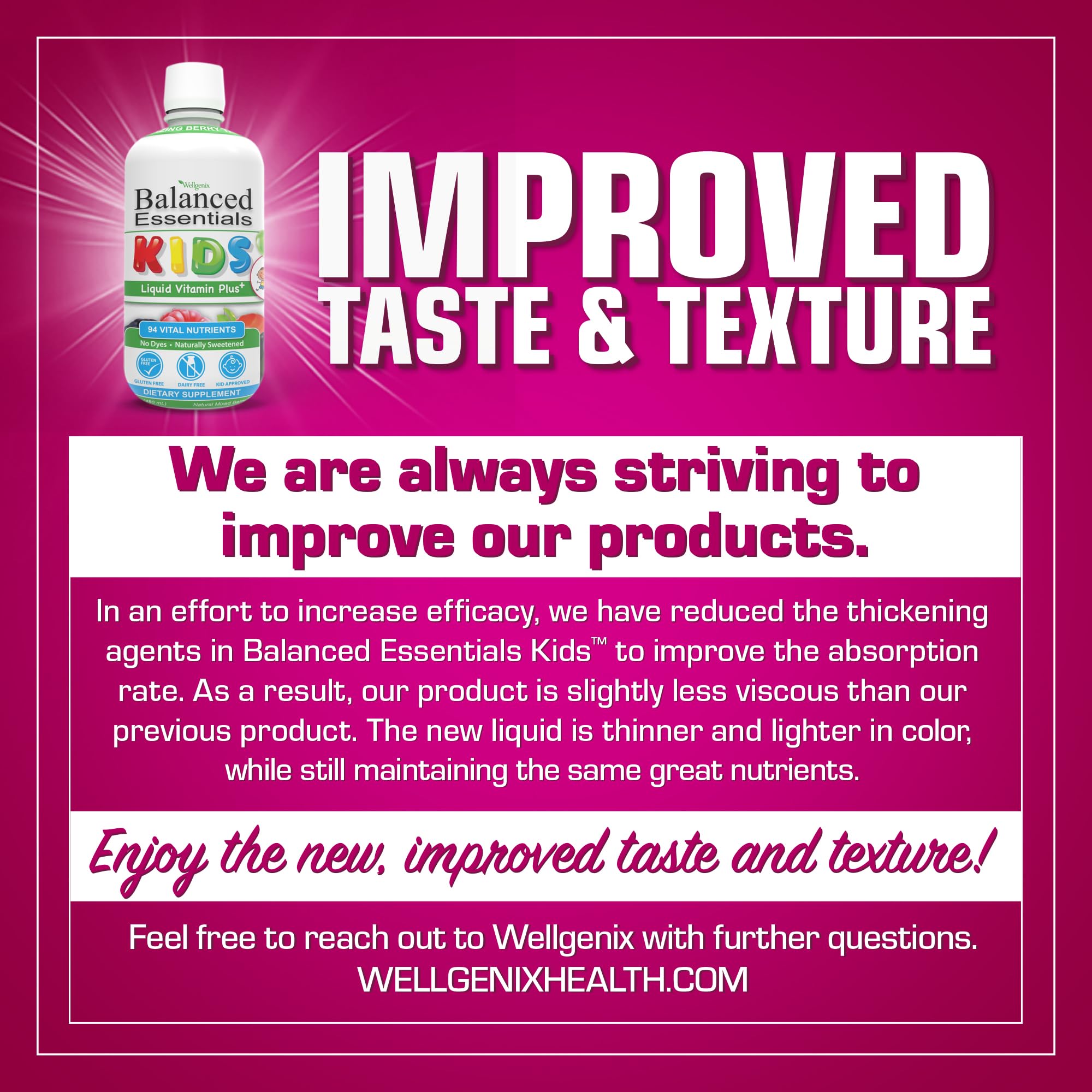 Wellgenix Balance Essentials, sabor frambuesa atractivo para niños.