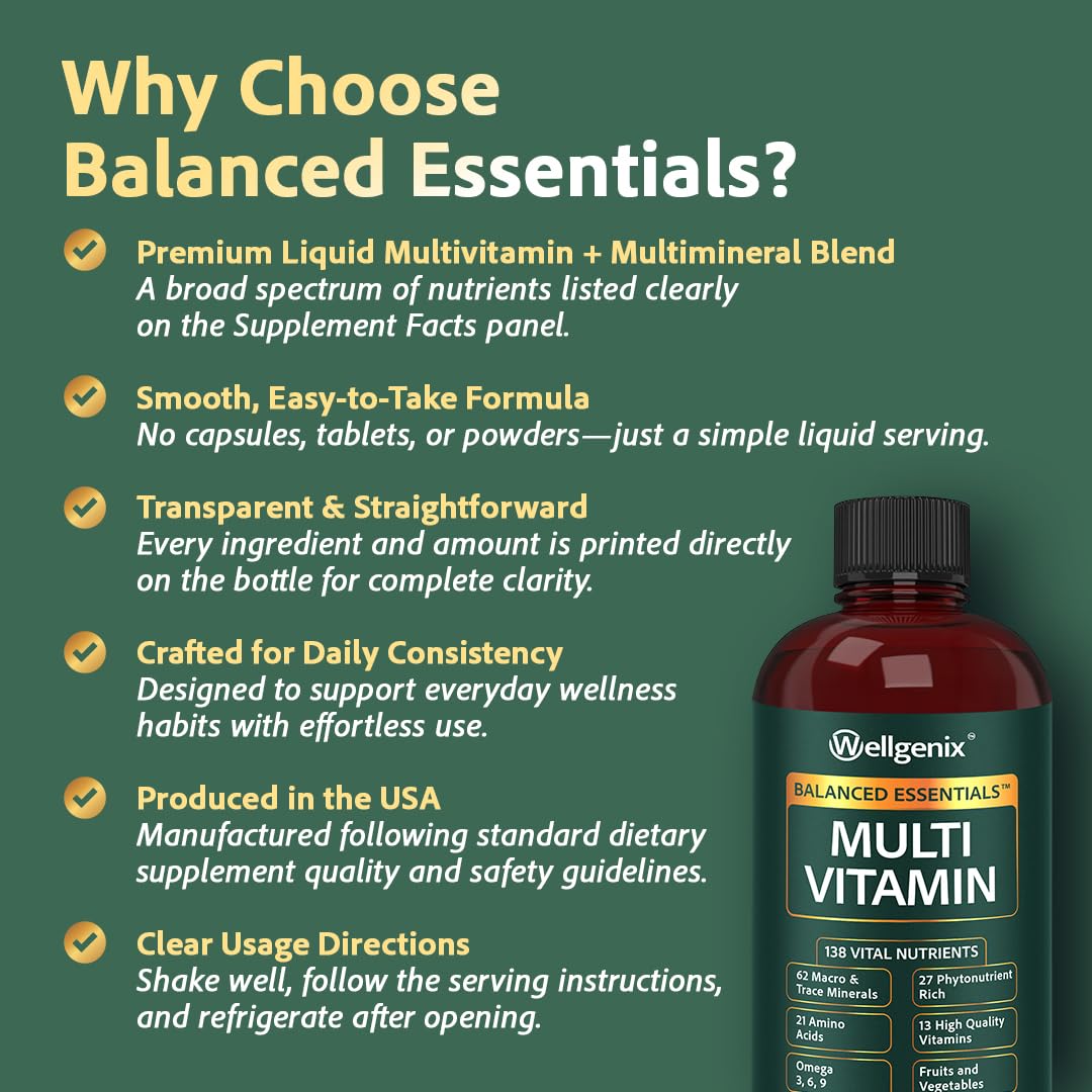 Etiqueta clara de Wellgenix Balanced Essentials con información de suplementos.