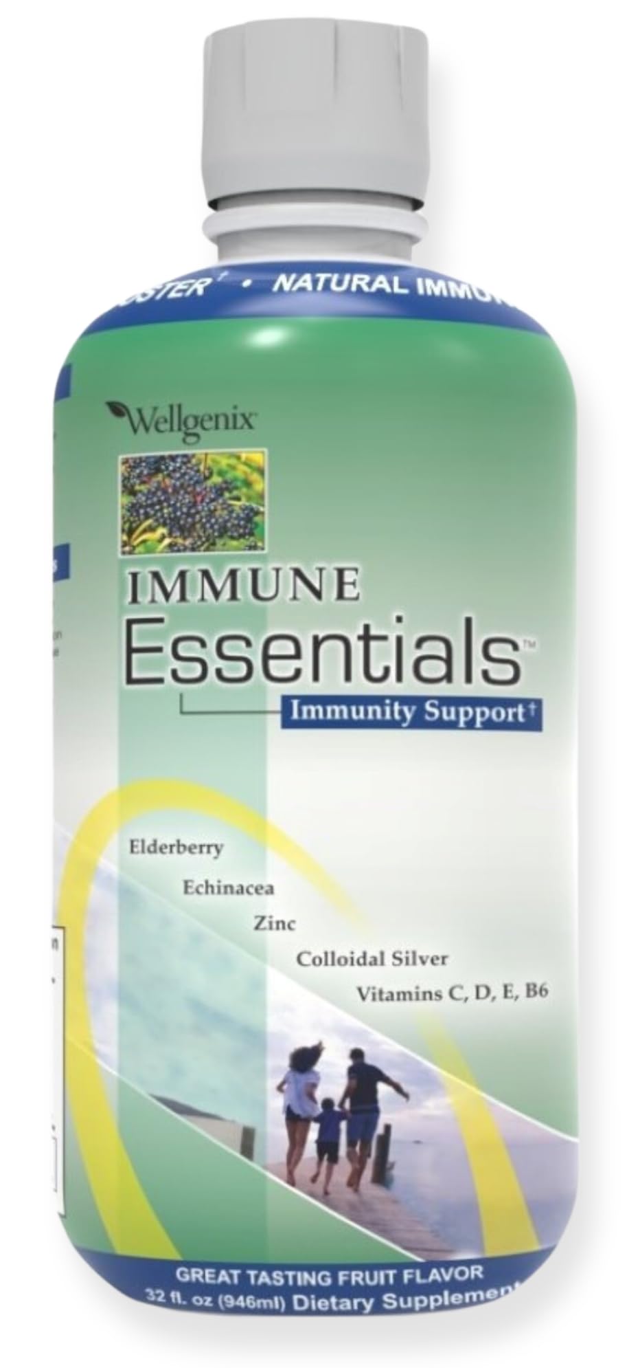 Wellgenix Inmunidad 12 en 1, botella Fruta Punch, sabor agradable para toda la familia.