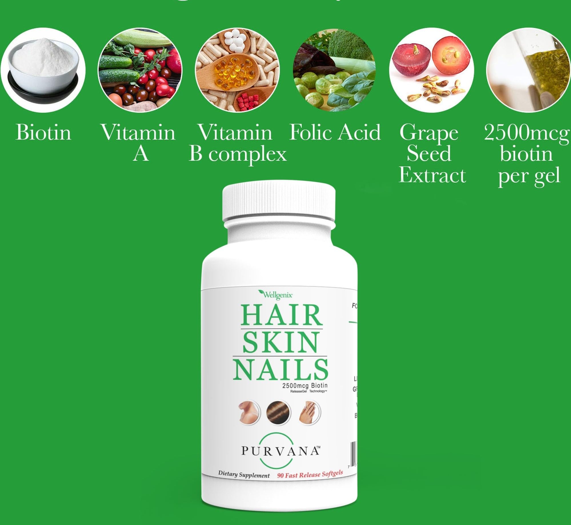 Wellgenix Purvana cabello y uñas fortalecidos con uso diario