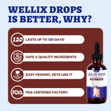 Wellix hierro líquido para gatos y cachorros, opción práctica para días activos.