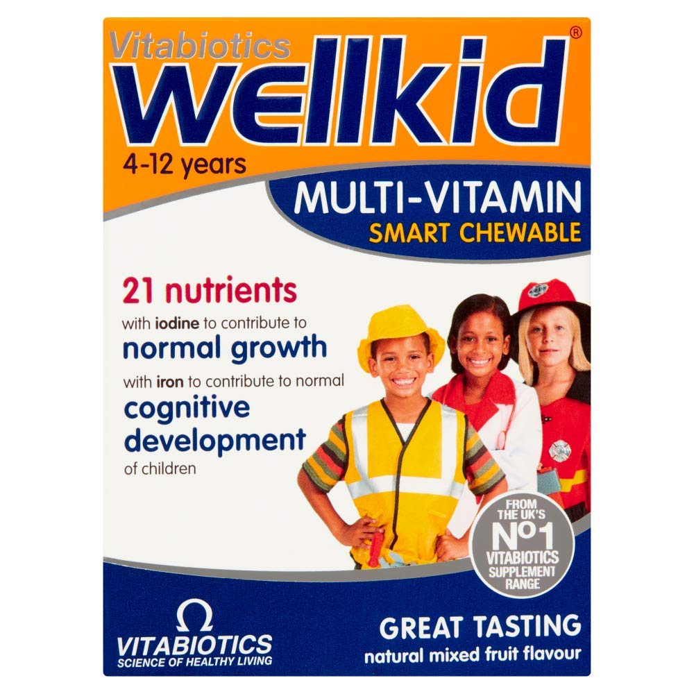Wellkid, bote de tabletas masticables, apoyo diario de micronutrientes para niños.