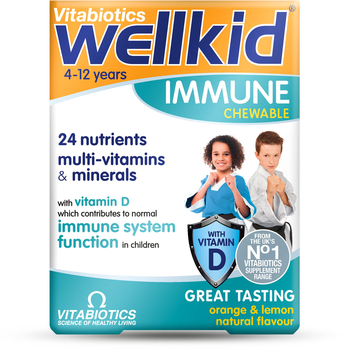 Wellkid inmunidad tabletas masticables sabor naranja-limón para apoyar la nutrición infantil