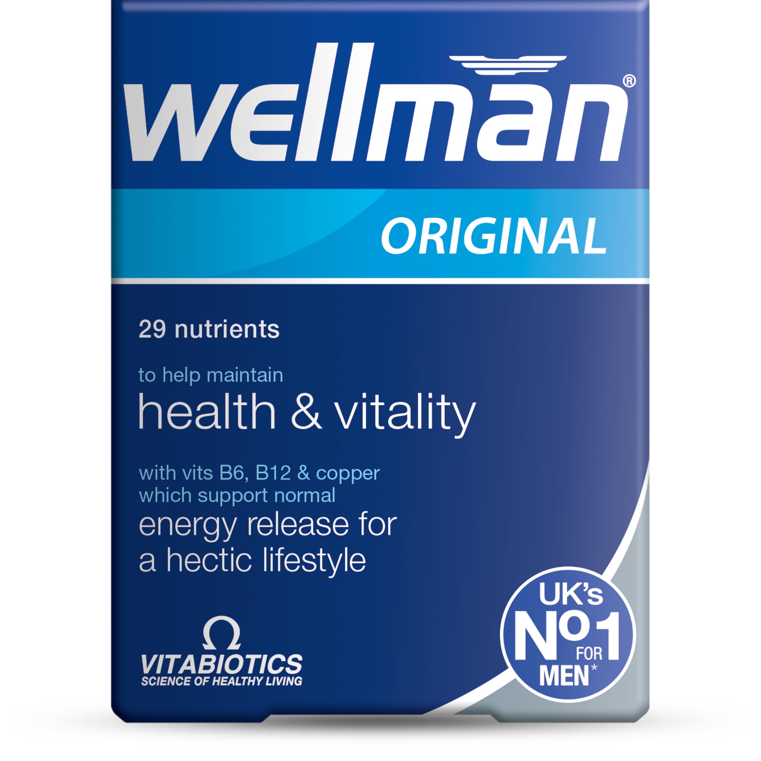 Wellman 30 tabletas con presentación clásica para hombres activos.