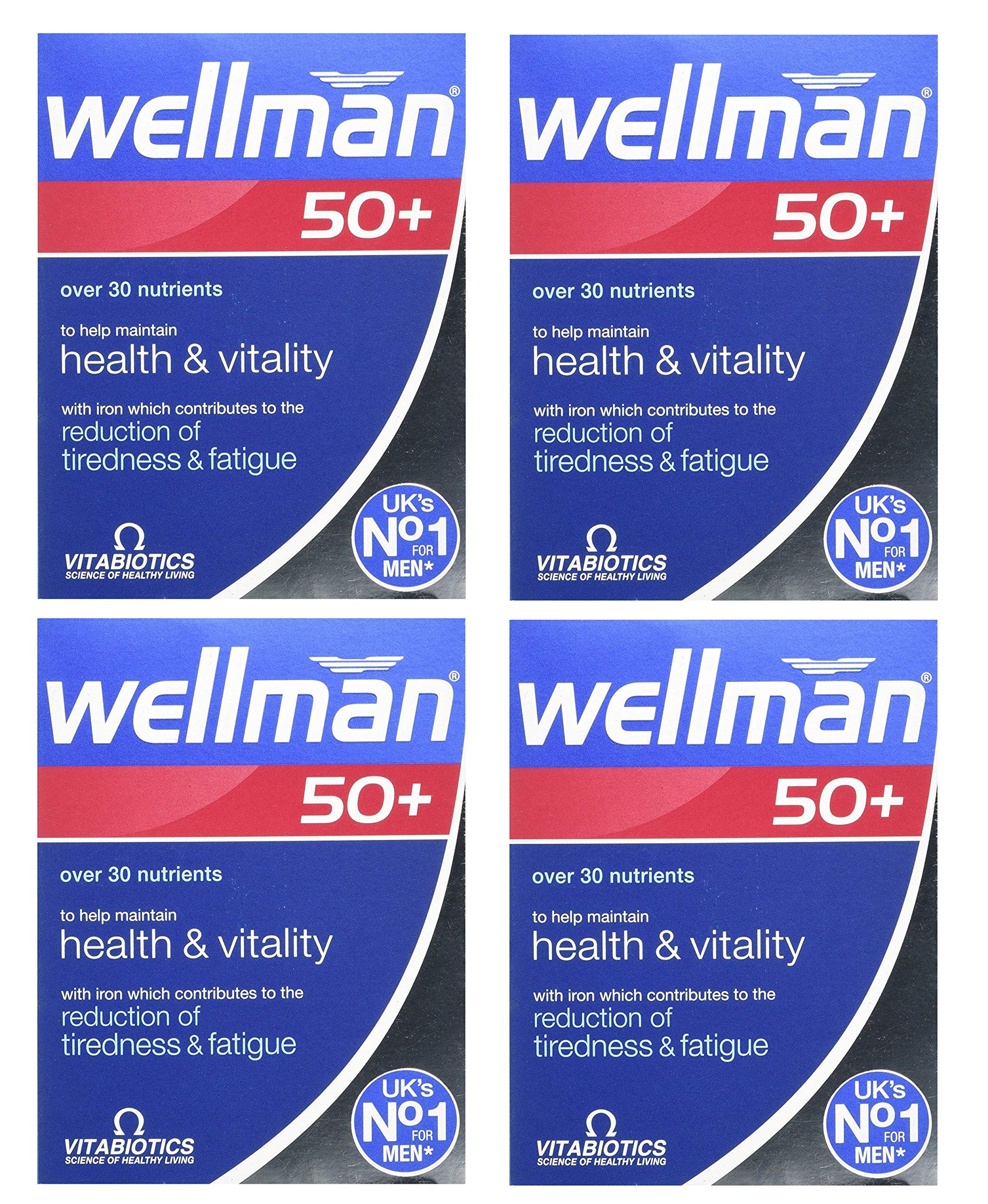 Wellman 50+ en caja frontal, apoyo diario para energía y vitalidad masculina.