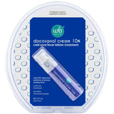 Wellness Basics Docosanol crema 10% en empaque con bomba, uso práctico diario