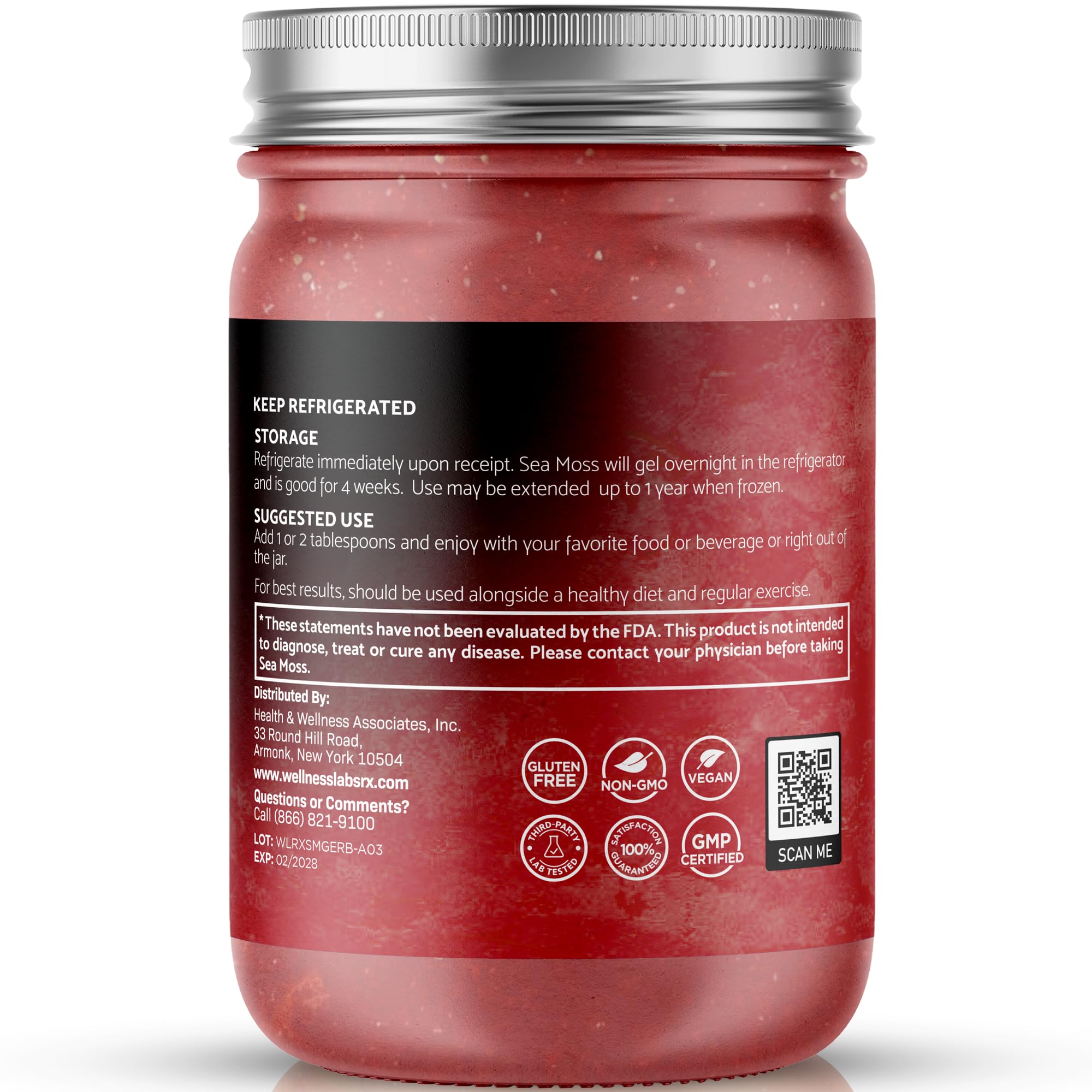 WELLNESS LABSRX frambuesa gel musgo marino irlandes crudo envase compacto para viaje