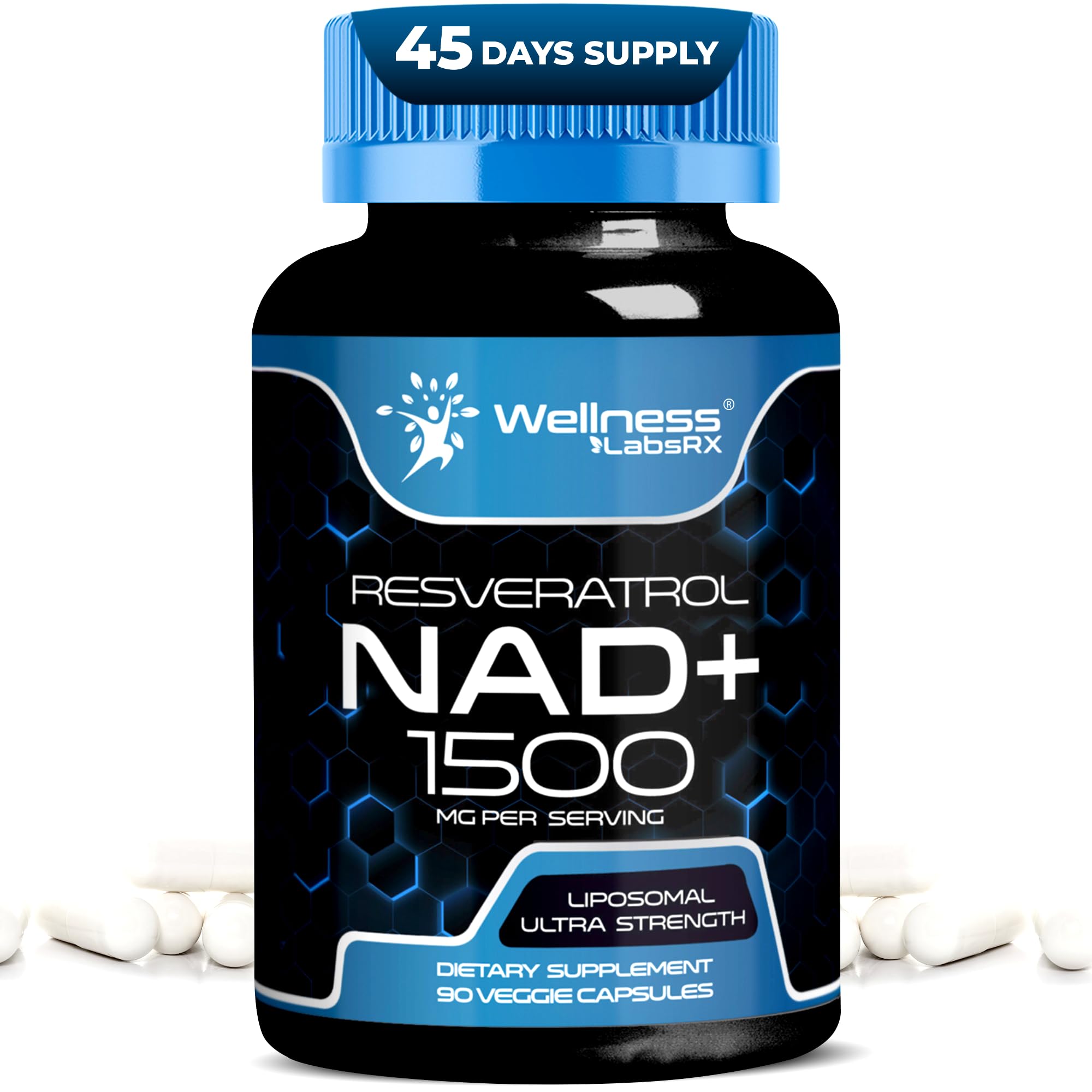 WELLNESS LABSRX Liposomal NAD 1500mg - botella, energía sostenida para el día