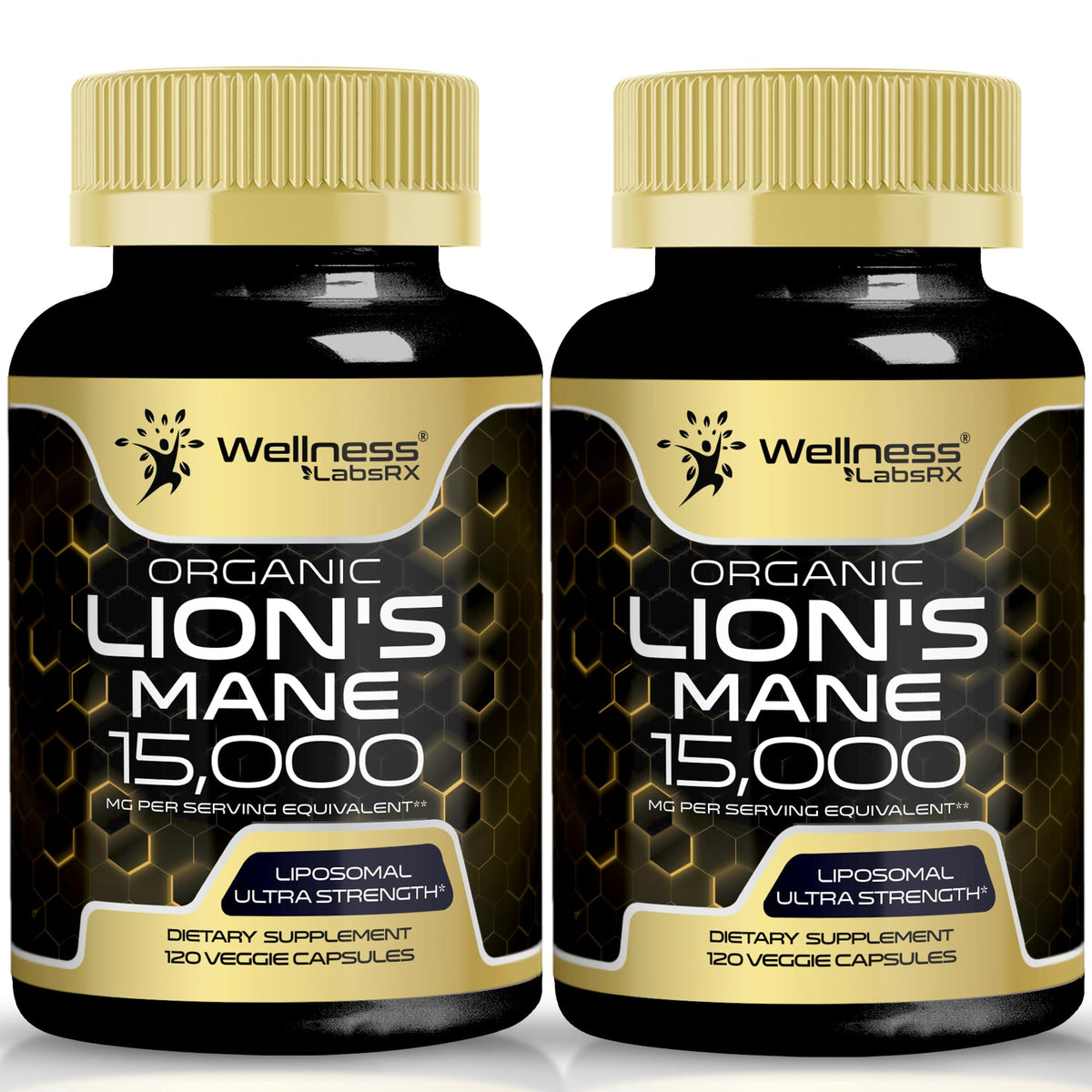 Melena de León de WELLNESS LABSRX, cápsulas en botella, apoyo cognitivo natural diario.